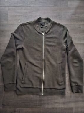 H&M Men's Olive Green Zip-Up Knit Bomber